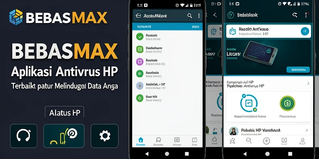 Tampilan antarmuka aplikasi BEBASMAX yang user-friendly dan fitur Antivirus HP.